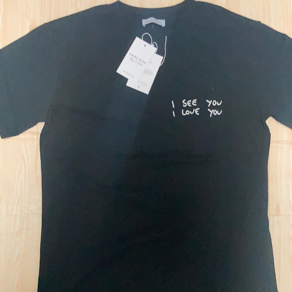 Anine Bing I see you I love You Statement Graphic Tee Black Designer T-shirt NWT